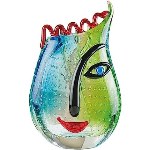 GILDE GLAS art Vase Gesicht - Skulptur und Dekoobjekt handgefertigt - H 28 cm