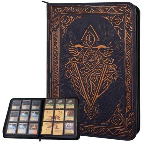 Sammelkarten Album – 9 Pocket Sammelalbum Karten mit Zipper – 360 Fächer Karten Ordner für TCG – 3D-PU-Leder Mappe – Sammelmappe Karten für MTG, Disney Lorcana, Magic The Gathering, Pokemon (Blau)