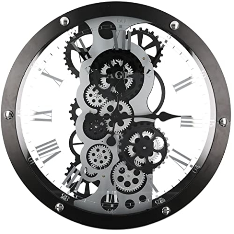 Casablanca Wanduhr Industry Metall Glas schwarz silberfarben mit Sich bewegenden Zahnrädern schwarz silberfarben mit Metallzeigern Ø 54 cm 50333
