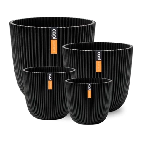Capi Europe - Geschenkset Blumentopf Kugel Groove 'Made with' Textil schwarz - Set L - Blumentöpfe für drinnen und draußen - Hergestellt aus recycelten Materialien
