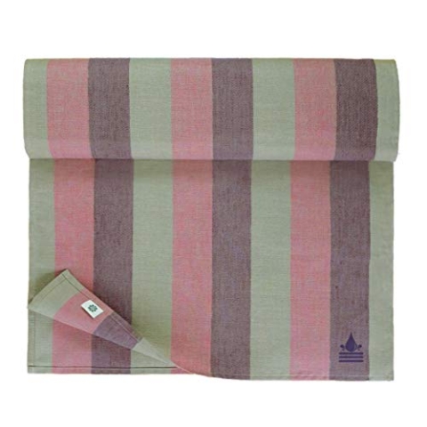 Linen & Cotton Tischläufer Stoff Wasserdicht Silva -100% Leinen, Lila Rosa Grau (45 x 250 cm) Streifen Läufer Tisch Fleckschutz Pflegeleicht für Garten Outdoor Aussenbereich Balkon Terrasse