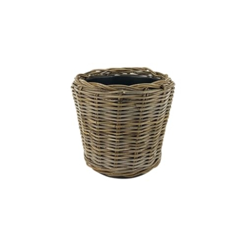 WDMT Rotan Drypot - ø 42 x 44 cm - Nachhaltiger Pflanztopf mit recyceltem wasserdichtem Kunststoff-Innenraum - Blumentöpfe für Innen - Pflanzenkörbe - Pflanzenhalter - Blumentopf - Grau