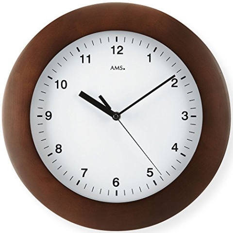 AMS Funk-Wanduhr, Holz, Mehrfarbig, 35 x 35 x 12 cm