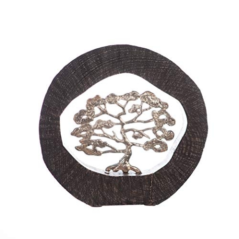 Casablanca Deko Skulptur aus Holz und Aluminium - mit Spruchanhänger - Farbe: Braun Silber - Höhe 35 cm