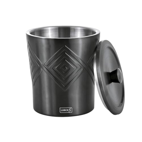 LURCH 240795 Eiskübel aus doppelwandigem Edelstahl zum kühl Halten von Eiswürfeln 1500ml Smokey Grey