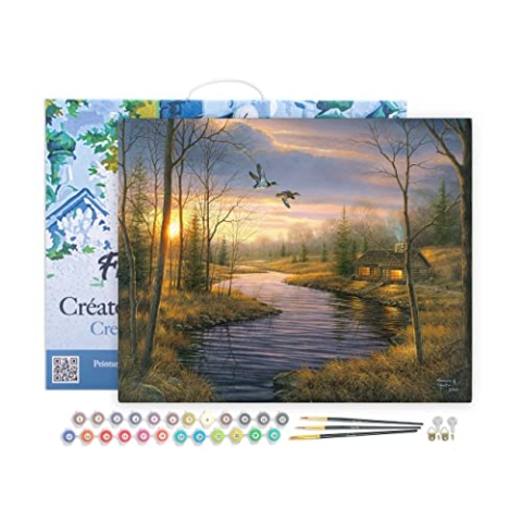 Figured'Art Malen Nach Zahlen Erwachsene Mit Rahmen Landhaus in der Abenddämmerung - Paint by Numbers Basteln DIY Bastelset 40x50cm Leinwand gespannt auf Holzrahmen