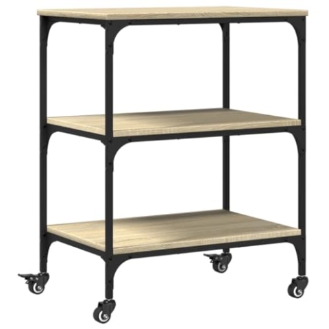 vidaXL Küchenwagen, Servierwagen mit viel Stauraum, Rollwagen Trolley für Küche Bar, Gemüsewagen Mehrzweckwagen Küchentrolley, Sonoma-Eiche Holzwerkstoff