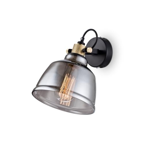 Industrie Loft Wandleuchte, schwarzes Metall, getönter Glas-Schirm, 1-flammig höhenverstellbar, exkl. E27 40W 220V - 240V