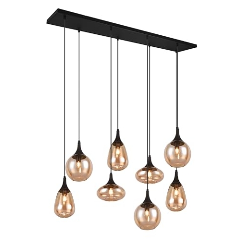 Trio Leuchten Pendelleuchte Lumina 317000813, Metall Schwarz matt, Glas amber, exkl. 8x E14