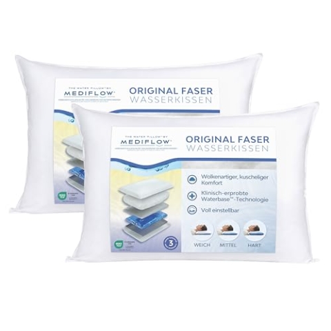 Mediflow Das erste und Originale Wasserkissen, klinisch erwiesen, um Nackenschmerzen zu reduzieren und den Schlaf zu verbessern Ideal für die richtige Nackenunterstützung (50 x 70 cm 2er-Set)