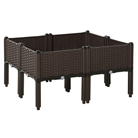 Outsunny Hochbeet 4-teiliger Pflanzkasten mit Abflusslöchern Rattan-Look Blumenkasten DIY Braun 40 x 40 x 44 cm