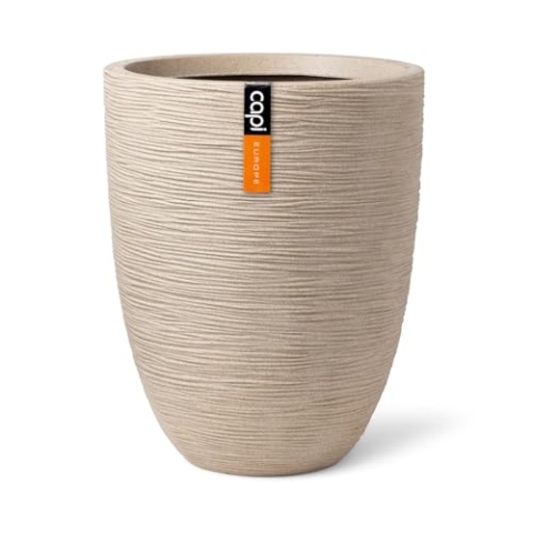 Capi Europe - Gefäß elegant niedrig Waste Rib NL - 46x58 - Terrazzo beige - Öffnung Ø38 - Blumentopf für den Innen- und Außeneinsatz - Bruchsicher - 100% recycelbar - KTBR783