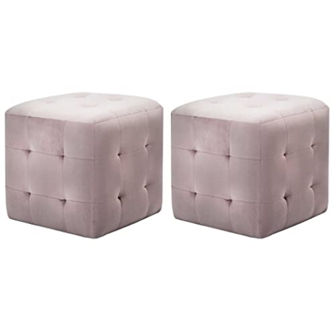vidaXL 2X Pouf Sitzhocker Fußhocker Sitzpouf Puff Sitzpuff Fußbank Hocker Sitzwürfel Fußschemel Ottomane Polsterhocker Rosa 30x30x30cm Samtstoff