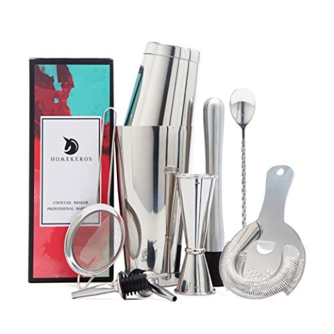 HOMEKEROS Edelstahl 18/8 Cocktail Set, 550ml&750ml Boston Shaker mit Bar Zubehör, Profi Cocktail Shaker Set mit Geschenkbox, Spülmaschinengeeignet, Auslaufsicher, Leicht zu öffnen