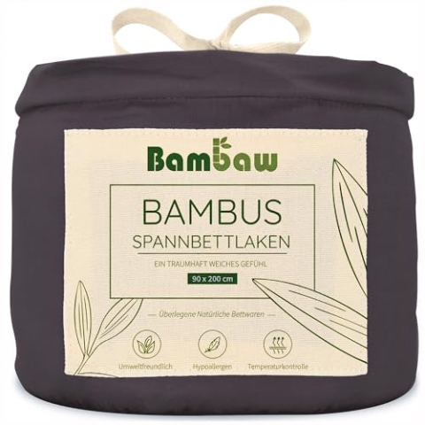 Bambaw - anthrazit Spannbettlaken 90x200 cm - 100% Bambus - hypoallergen - weiche und atmungsaktive Spannbetttücher 90x200 cm - für Sommer und Winter - Spannbetttuch Allergiker - anthrazit