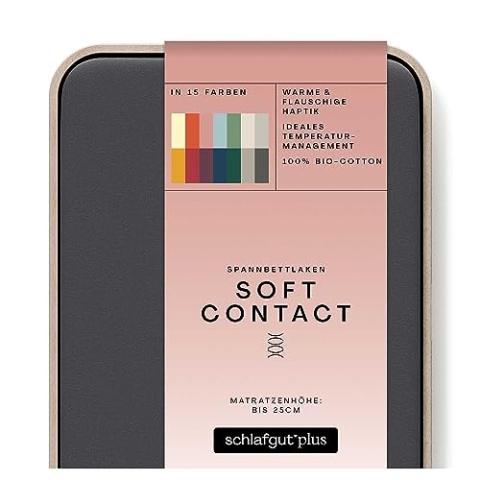 schlafgut Soft Contact Spannbettlaken bis 200x200cm, Grey Deep aus 100% Biobaumwolle wärmend