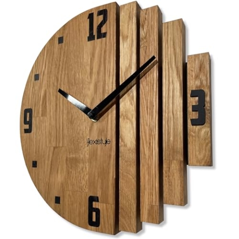 FLEXISTYLE Wanduhr Asymmetry wanduhr Eiche Badezimmer Wohnzimmer Holz modernDurchmesser ohne tickgeräusche holzoptik (Eiche, 30cm)