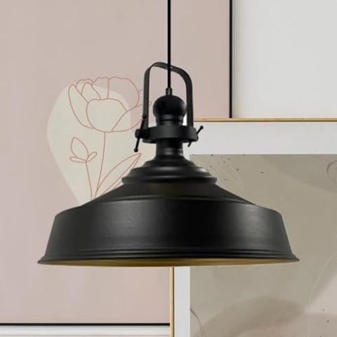 bamyum Asletl Hängelampe Industrial Schwarz Gold Metall Ø40 cm, Küchenlampe Schwarz Vintage, Hängelampe Esstisch Vintage E27, Pendelleuchte Schwarz, Wohnzimmerlampe Hängend, Pendelleuchte Esstisch