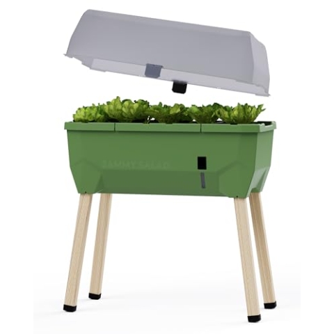 GUSTA GARDEN Sammy Salad Hochbeet Dunkelgrün - Hochbeet Balkon & Garten - Abnehmbare Haube & Bewässerungssystem - 15L Wassertank & 40L Erdvolumen