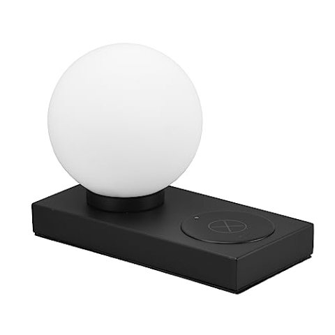 Reality Leuchten Tischleuchte Chloe R59080132, Metall Schwarz matt, Glas weiß, exkl. 1x E14, induktives Ladefeld