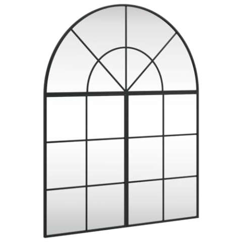 vidaXL Wandspiegel, Hängend Gewölbt Spiegel Badspiegel, Fensterspiegel für Badezimmer Wohnzimmer, Dekospiegel Flurspiegel, Schwarz Eisen
