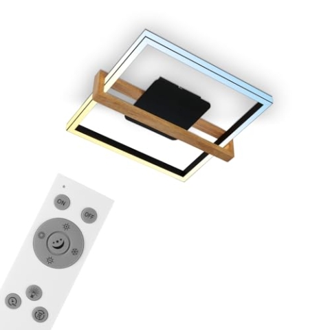BRILONER – Dimmbare LED Deckenlampe CCT, Fernbedienung, Nachtlicht und Timer, LED Deckenleuchte, LED Lampe, Wohnzimmerlampe, Schlafzimmerlampe, Küchenlampe mit Holz