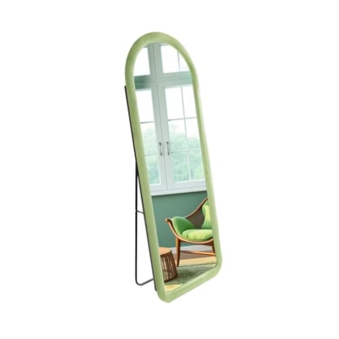 SensaHome gepolsterter Standspiegel oval – Ganzkörperspiegel Wildledersamt – 60 x 160 – Grün