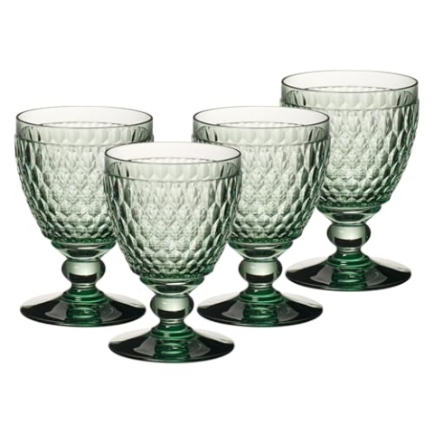 Villeroy & Boch Boston Coloured Wassergläser Green 4er Set, 400 ml, Farbige Trinkgläser mit Facettenmuster, Kristallglas für Softdrinks, Spülmaschinengeeignet, Grün