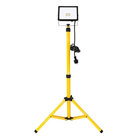 Trango - 30 Watt LED Arbeitstrahler - Ultra Flach - Baustrahler G1504-303W - 2700K warm-weiß - Inkl. je 3m Zuleitung - Stativ Höhenverstellbar 66-170cm - Arbeitsleuchte