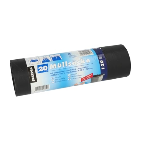 PAPSTAR 180 Müllsäcke zum Zuziehen, LDPE 120 l 100x70cm schwarz