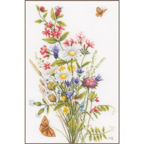 Lanarte Kreuzstich Stickpackungen Gezählter Kreuzstichbilder Set FELD- UND WIESENBLUMEN Wanddekoration Handarbeit Set für Erwachsene 31 x 47 cm DIY Deko Bastelset Handwerker Kreative Geschenkset