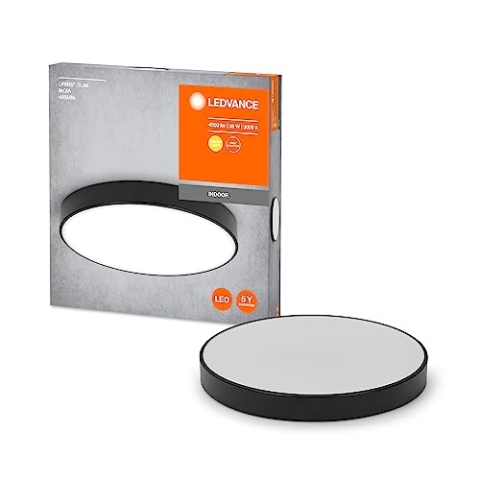Ledvance ORBIS SLIM Moia LED Deckenleuchte, schwarz, 36W, 4500lm, 400mm Durchmesser, sehr homogene Lichtverteilung, abnehmbares LED-Modul, lange Lebensdauer, einfache Montage, modernes Design, 3000K