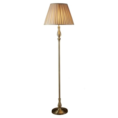 Licht-Erlebnisse Stehlampe Wohnzimmer 164 cm hoch E27 in Messing Antik Braun aus Stoff Metall Klassisch Stehleuchte Bodenleuchte FLEMISH