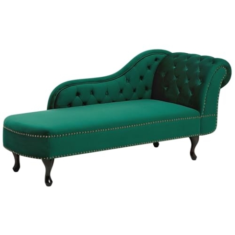 Beliani Retro Chaiselongue Samtstoff rechtsseitig grün Nimes