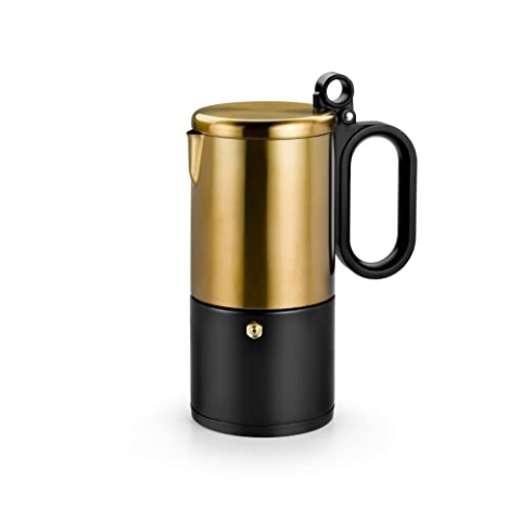 BRA Kaffe | Kaffeemaschine aus Edelstahl für 10 Tassen, Schwarz und Kupfer, für alle Herdarten und Induktion geeignet