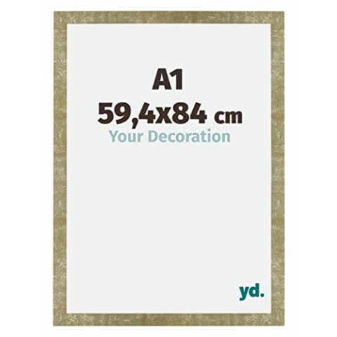 yd. Your Decoration - Bilderrahmen DIN A1 59.4x84 cm - Gold Antik - Billderrahmen aus MDF mit Acrylglas - Antireflex - DIN A1 59.4x84 Rahmen - Mura