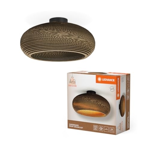 LEDVANCE Deckenleuchte Decor Cardboard Drop braun aus Wellpappe, leicht, E27, 400 mm Durchmesser, Leuchtenschirm aus recyceltem Material, nachhaltig durch austauschbare Lichtquelle, einfache Montage