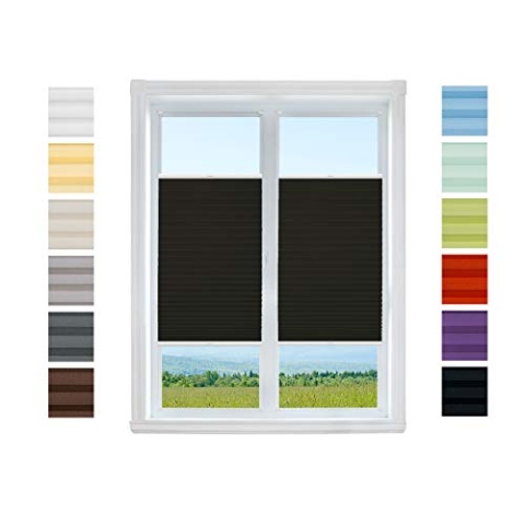 Plissee Rollo NACH MAß Klemmfix ohne Bohren - TOP QUALITÄT Pearl Stoffkollektion | Easyfix klemmträger Faltrollo Jalousie Sichtschutz, Sonnenschutz für Fenster (Schwarz, B: 91-100cm, H: 131-150cm)