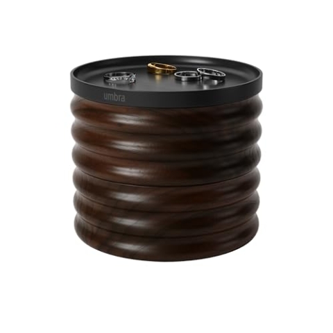 Umbra Tesora Holz Aufbewahrungsbox, Stapelbare Schmuckdose, Schwarz/Walnuss
