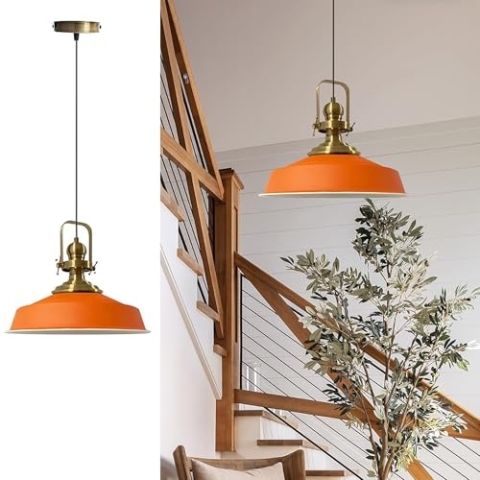 bamyum Asletl Hängelampe Industrial aus Metall Ø41 cm, Küchenlampe Vintage, Hängelampe Esstisch E27, Pendelleuchte Orange, Wohnzimmerlampe Hängend Vintage, Pendelleuchte Esstisch und Wohnzimmer