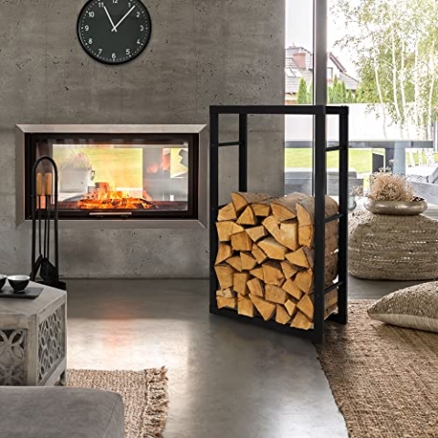 ML-Design Kaminholzregal 60x100x25cm rechteckig Schwarz aus Metall, Innen/Außen, Brennholzregal Holzaufbewahrung aus beschichteter Stahl, Kaminholzständer Kaminholzhalter Feuerholzregal für Kamin/Ofen