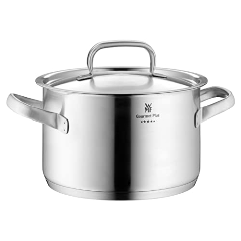 WMF Gourmet Plus Kochtopf groß 24cm, Metalldeckel mit Dampföffnung, Fleischtopf Induktion 5,7l, Cromargan Edelstahl mattiert, Innenskalierung