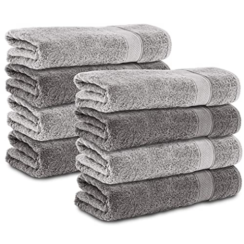 Komfortec 8er Handtücher 50x100 cm Set aus 100% Baumwolle, Frottee, Weich, Anthrazit Grau/Silber