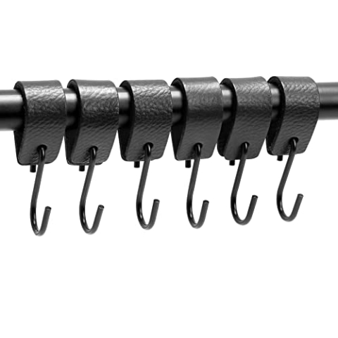 Brute Strength - S Haken Mit Lederschlaufe - Schwarz - 24X - 12,5 x 2,5 cm - Kleiderhaken Garderobenhaken Fleischerhaken Leder