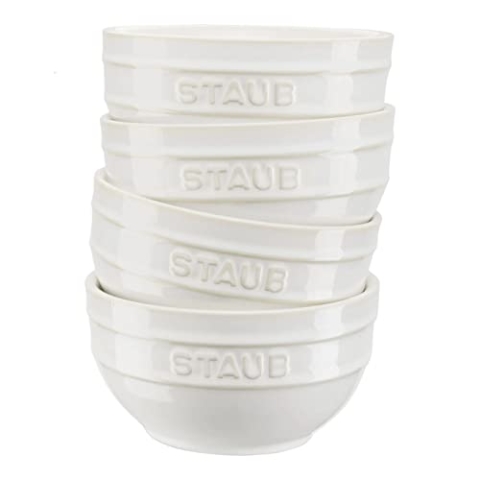 STAUB Ceramique Schüsselset, 400 ml, Müslischüsseln, Servierschüsseln, Dessertschalen, Weiß, Keramik, 12 cm, 4-tlg