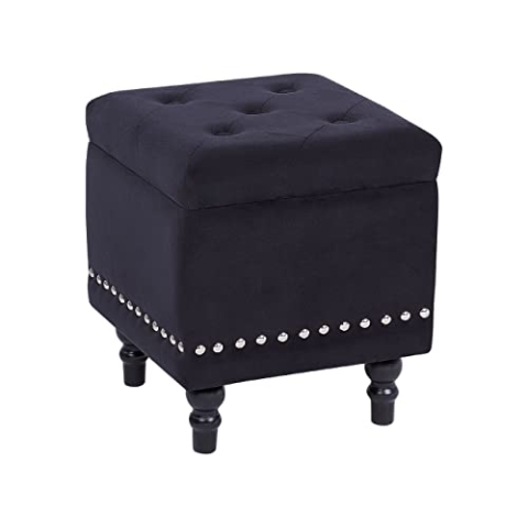 Beliani Hocker mit Stauraum und Nieten quadratisch Samt schwarz Glamour Look Loretto