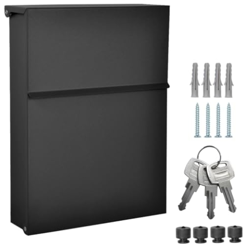 ALSTEN TECH Designer Briefkasten Wandbriefkasten Postkasten ohne Zeitungsfach Schwarz Matt RAL 9017 Mini 30x23 cm
