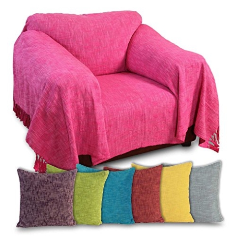 Homescapes große Tagesdecke Nirvana, pink, Wohndecke/Sofaüberwurf aus 100% Baumwolle, 225 x 255 cm, Knoten-Optik mit Fransen