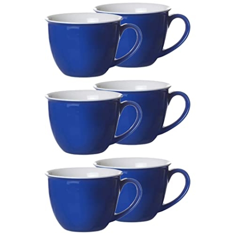 Ritzenhoff & Breker Doppio Jumbotasse, Jumbo Obere, Milchkaffee Obertasse, Ober Tasse, Geschirr, Porzellan, Indigo Blau, 350 ml, 63813, 6 Stück