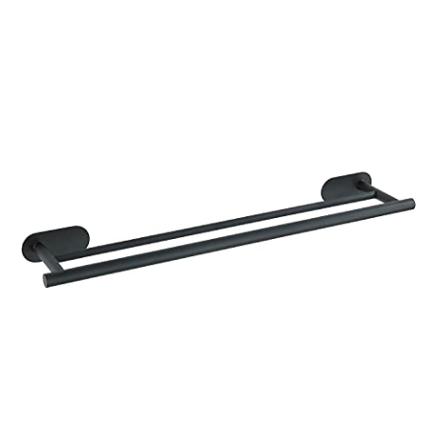 WENKO Turbo-Loc Badetuchstange Orea Black Matt, Befestigen ohne Bohren, 2 Lange Handtuchstangen für Badetuch & Handtücher, hochwertiger rostfreier Edelstahl, Schwarz matt, 60 x 4,5 x 12 cm